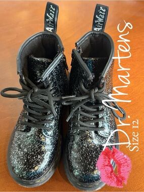 Dr. Martens 1460 J Black Cosmic Glitter Boots – Kids Size 12